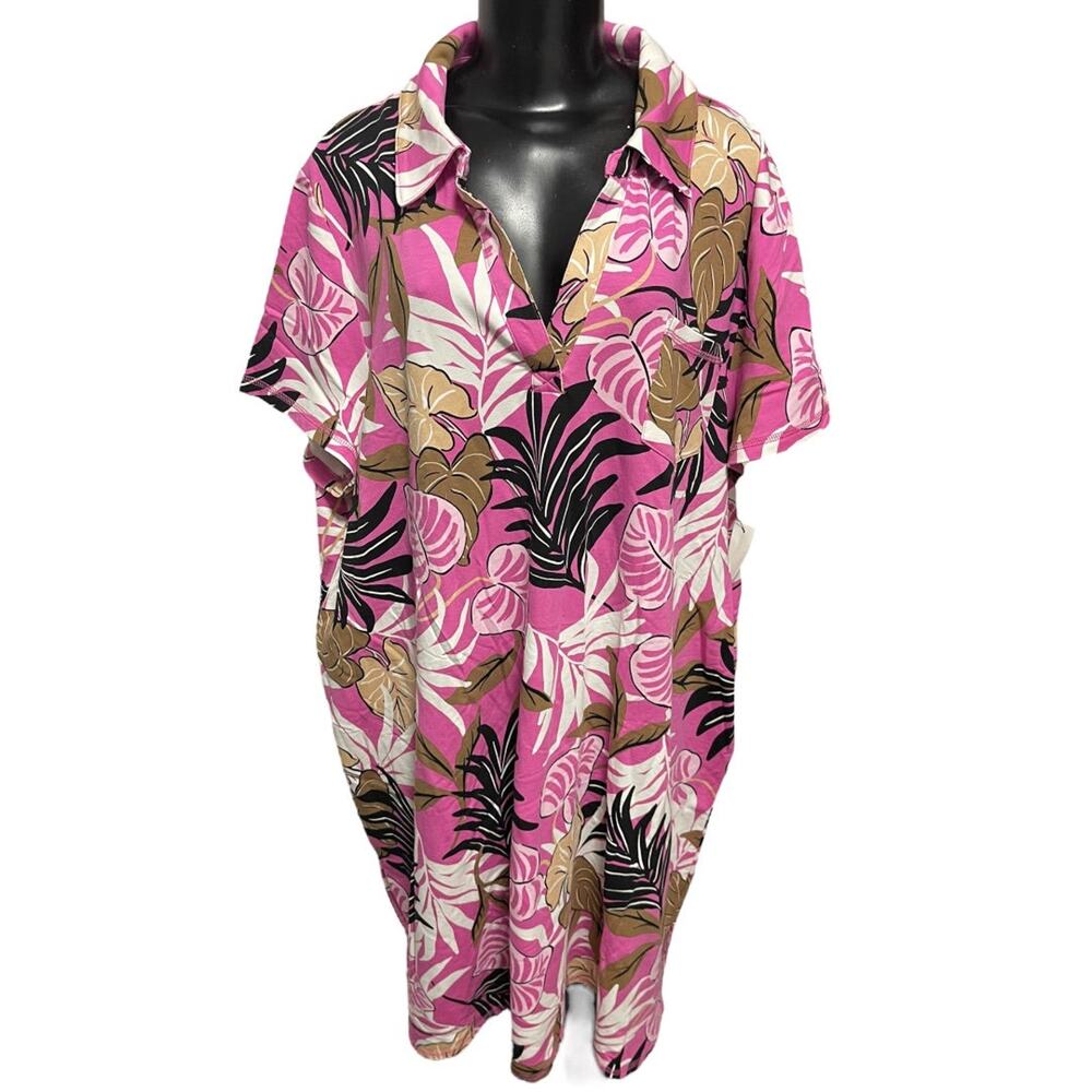 3X T by Talbots New Tshirt Dress Tropical Breezy Palm Print Soft  Collared